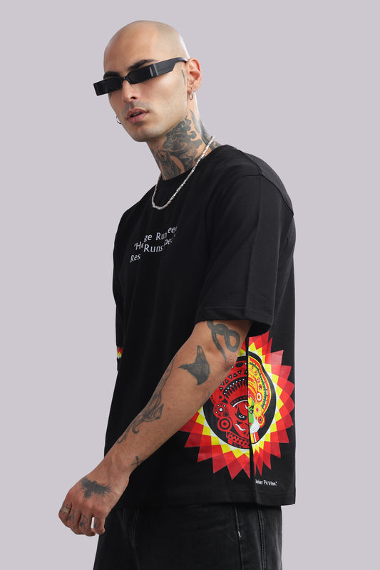 Black Graphic Oversized T-Shirt with Bold Side Print