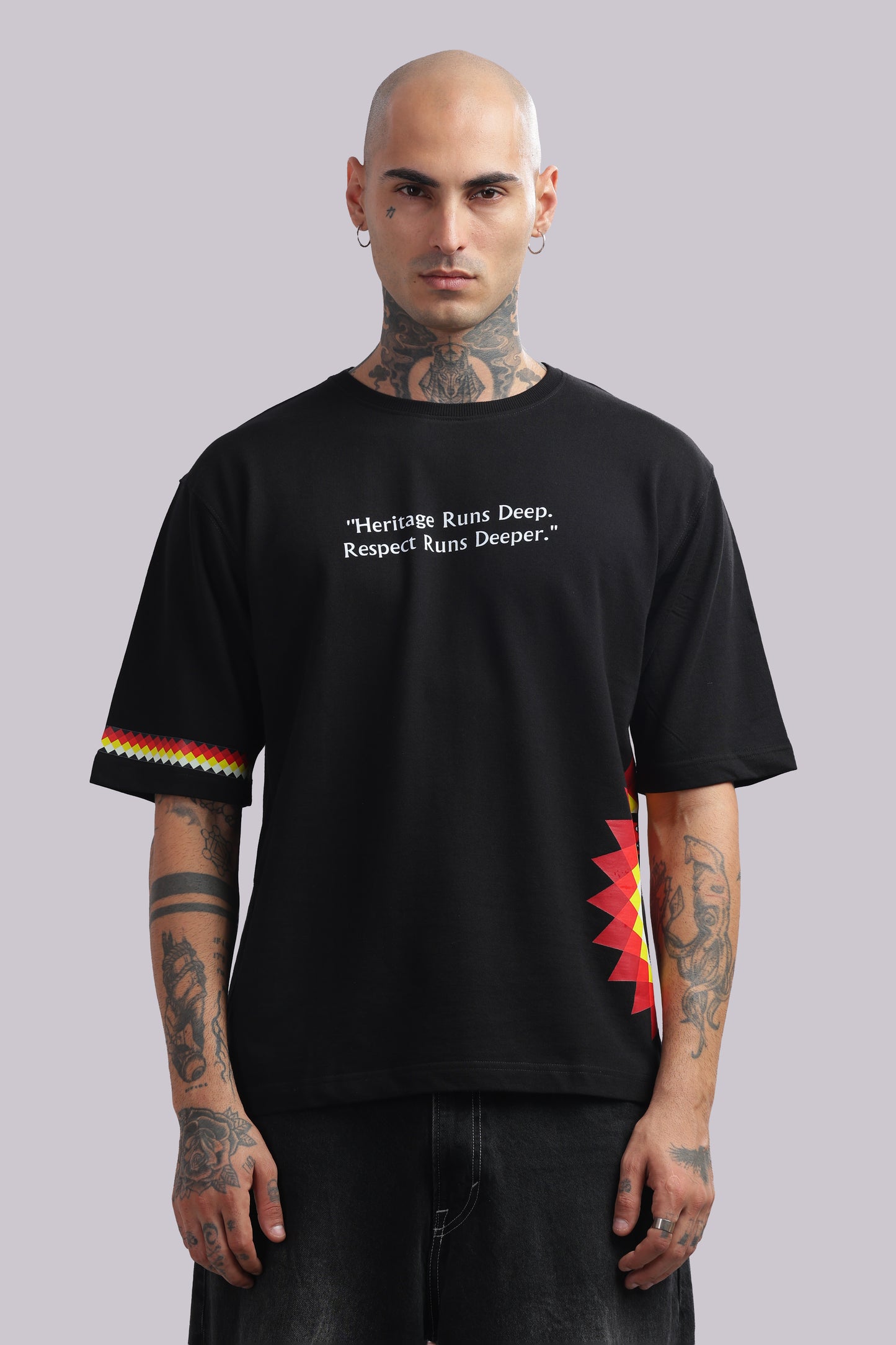 Black Graphic Oversized T-Shirt with Bold Side Print