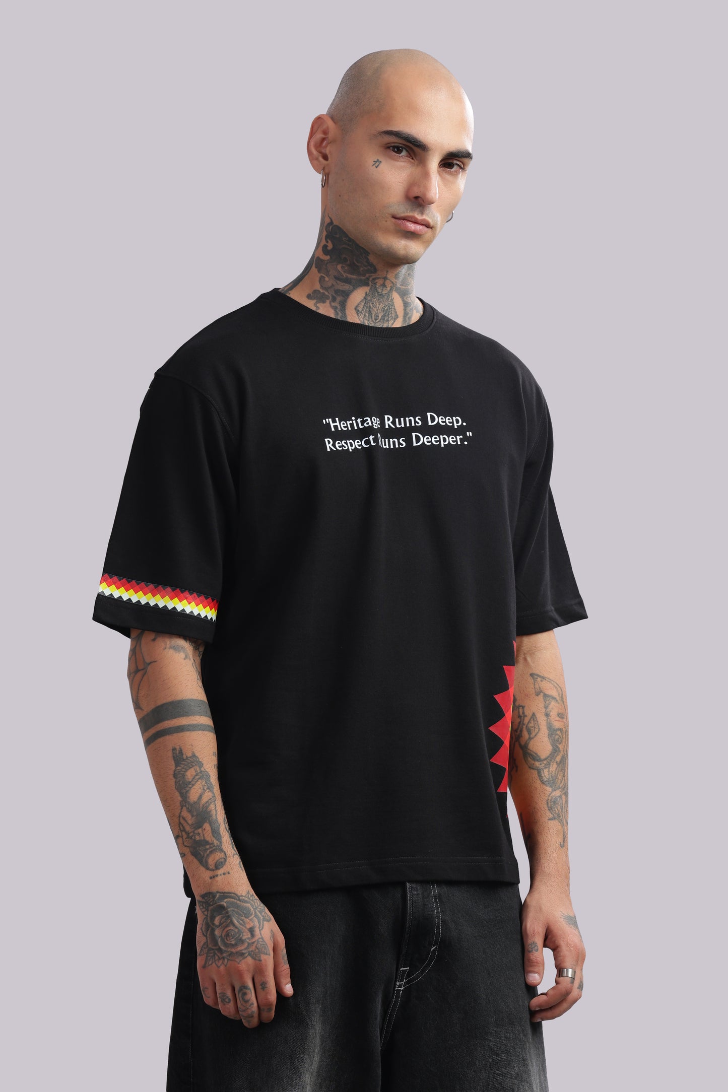 Black Graphic Oversized T-Shirt with Bold Side Print