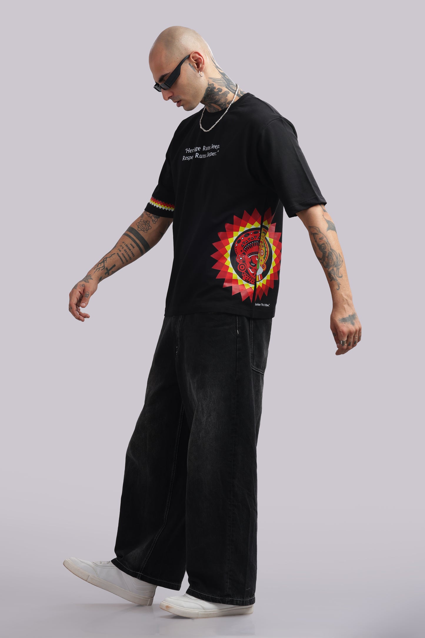 Black Graphic Oversized T-Shirt with Bold Side Print